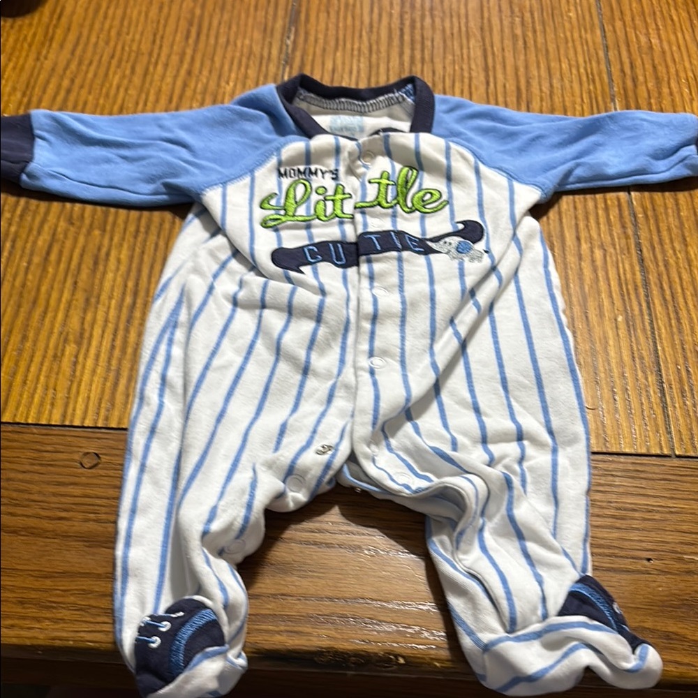 Blue and White Striped Kids One Piece